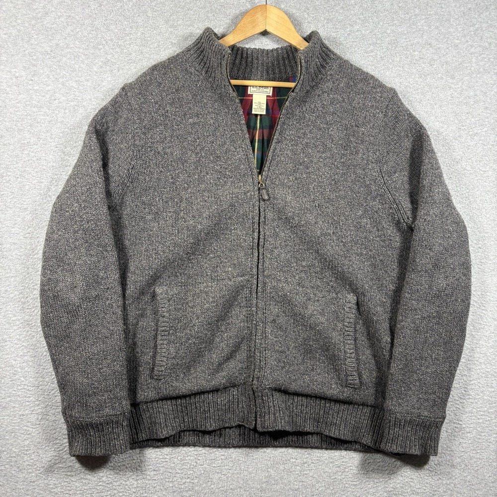 LL Bean Classic Ragg Lambswool Flannel Lined Wool Zip Up Sweater Jacket Men's L